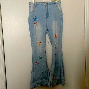 Fashion Nova— High Waisted Flare Pants, Butterfly Print— Size 16